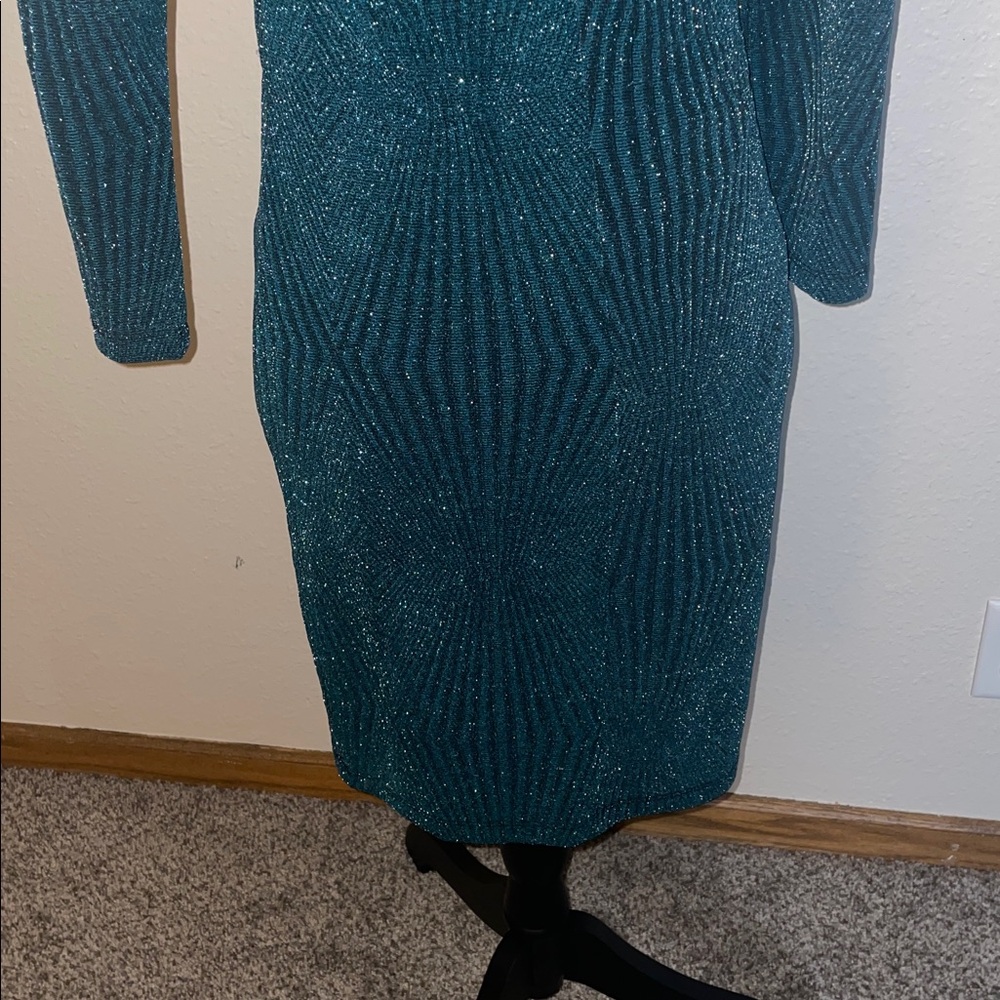 Trixxi Shimmering Teal Long Sleeve Dress - Picture 6 of 8